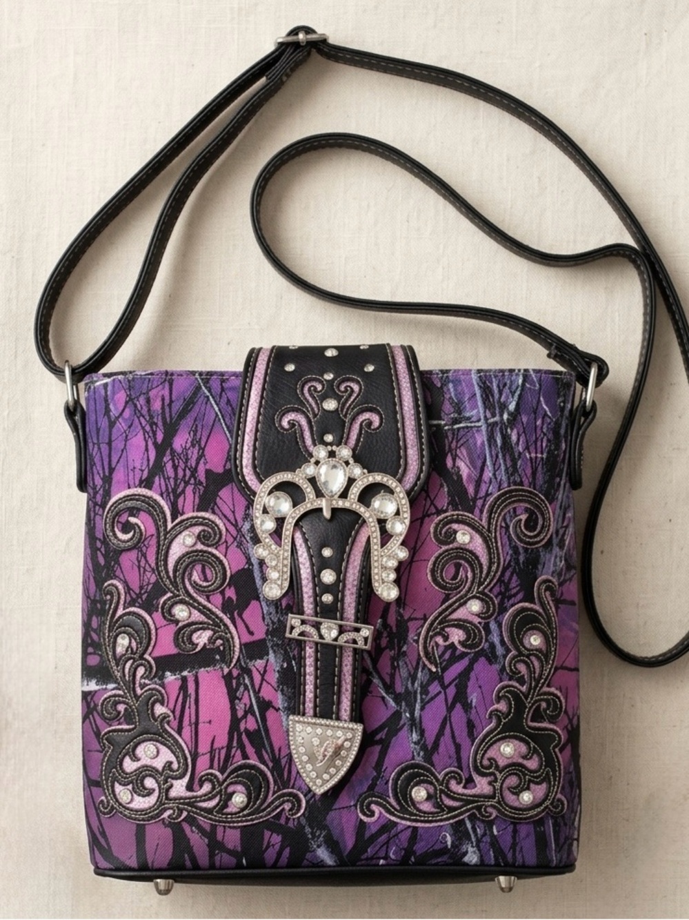 EUC Western Style Conceal Carry Purple Camo Crossbody Bag